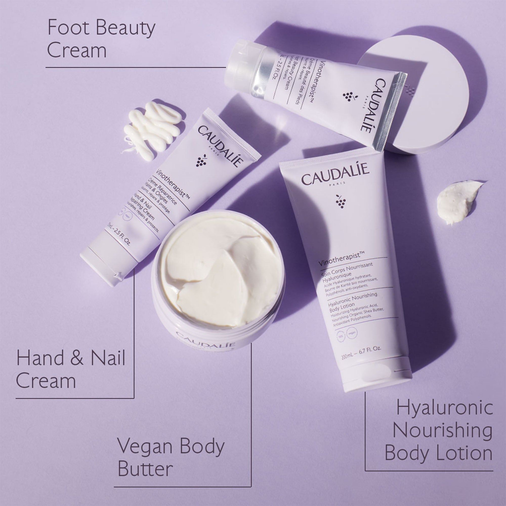 Caudélle skincare products on a purple background
