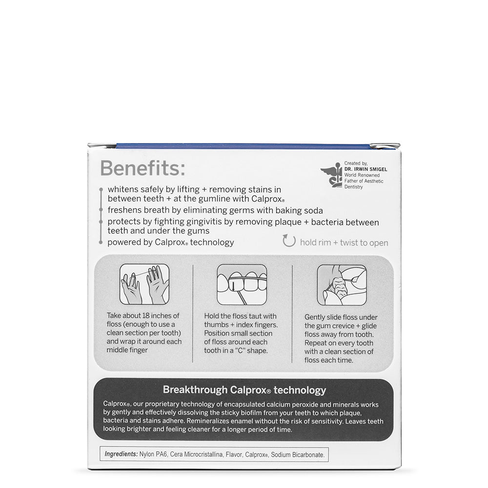Package of dental floss with benefits and usage instructions on a white background