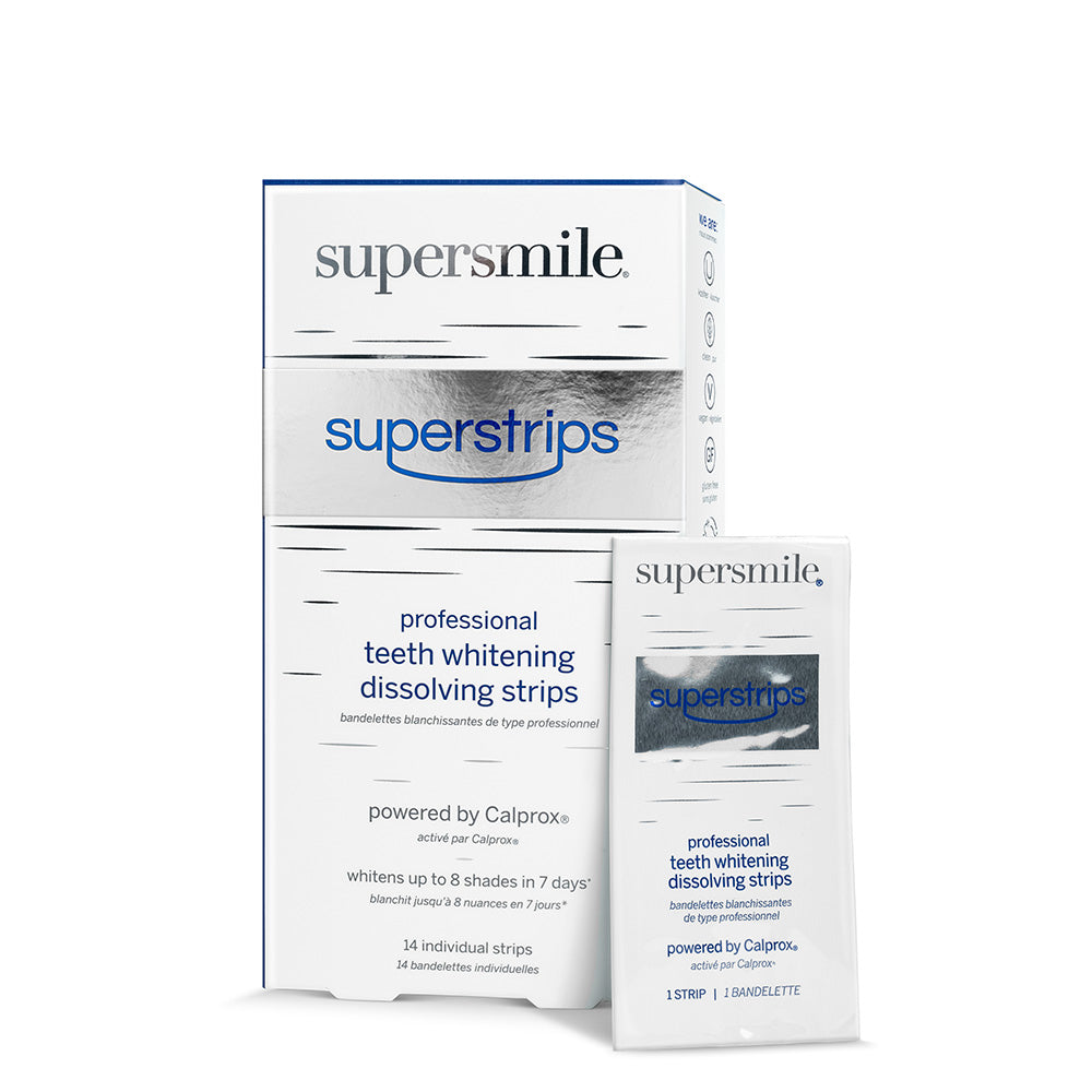 Supersmile superstrips packaging on a white background
