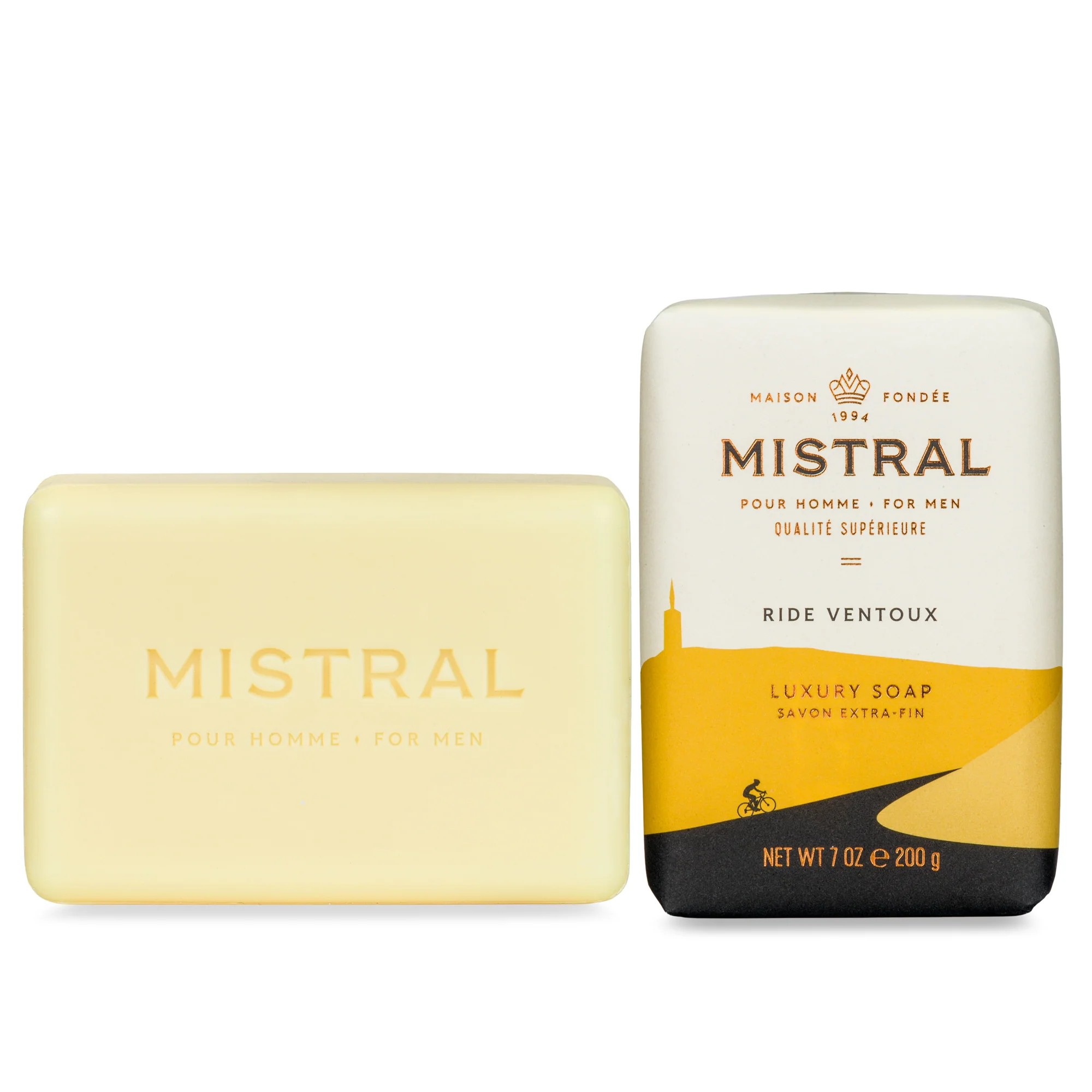 Mistral soap bar and packaging on a white background