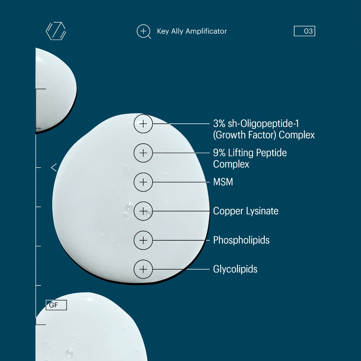 Ingredients on top of a swatch on a blue background.