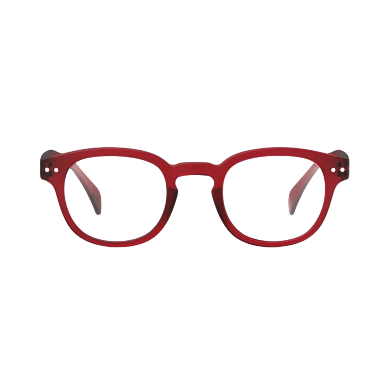 Red eyeglasses on a white background