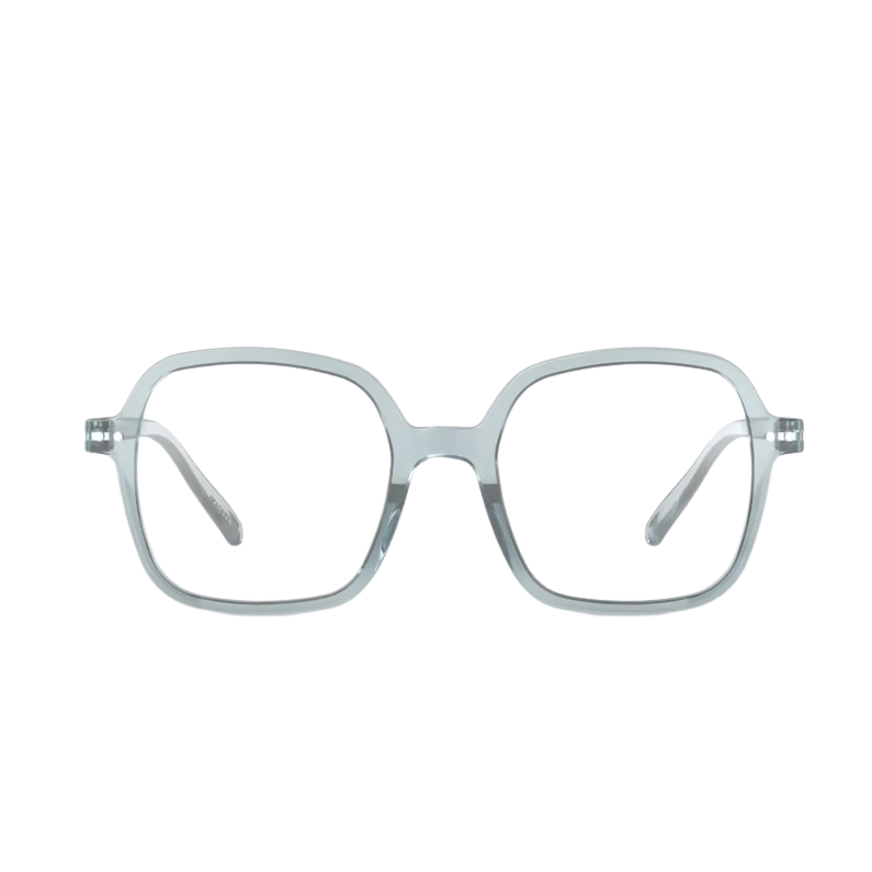 Pair of light blue eyeglasses on a white background