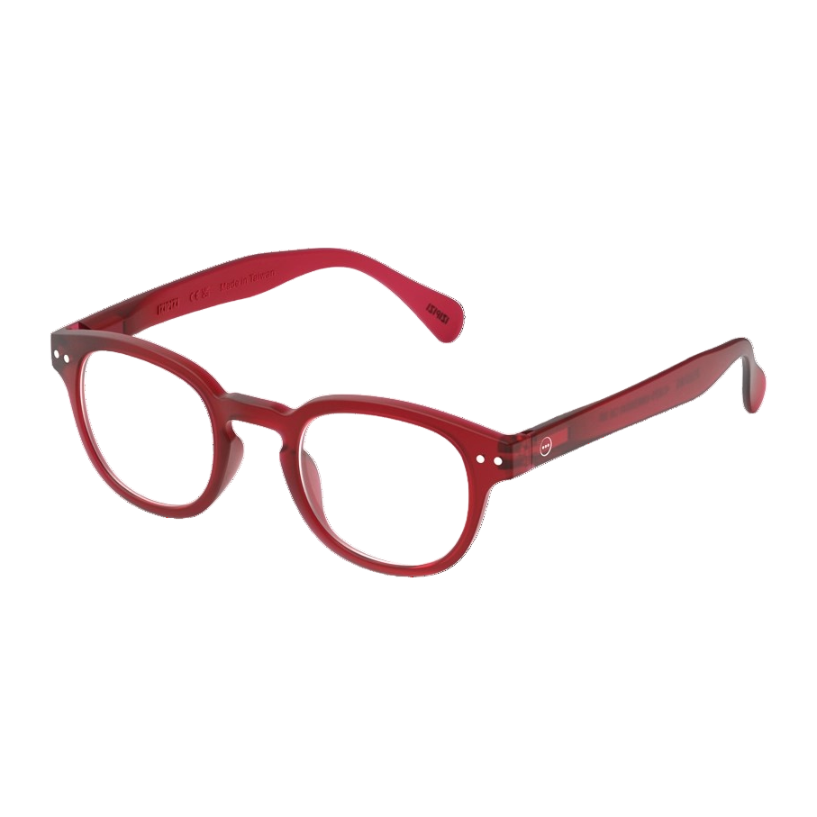 Red eyeglasses on a white background