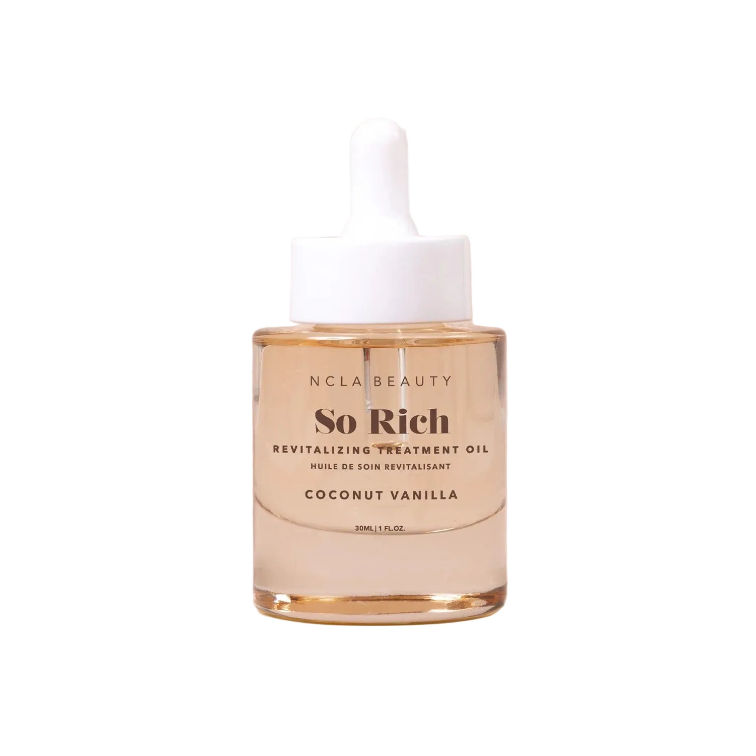NCLA Beauty So Rich Revitalizing Treatment Oil bottle on a beige background