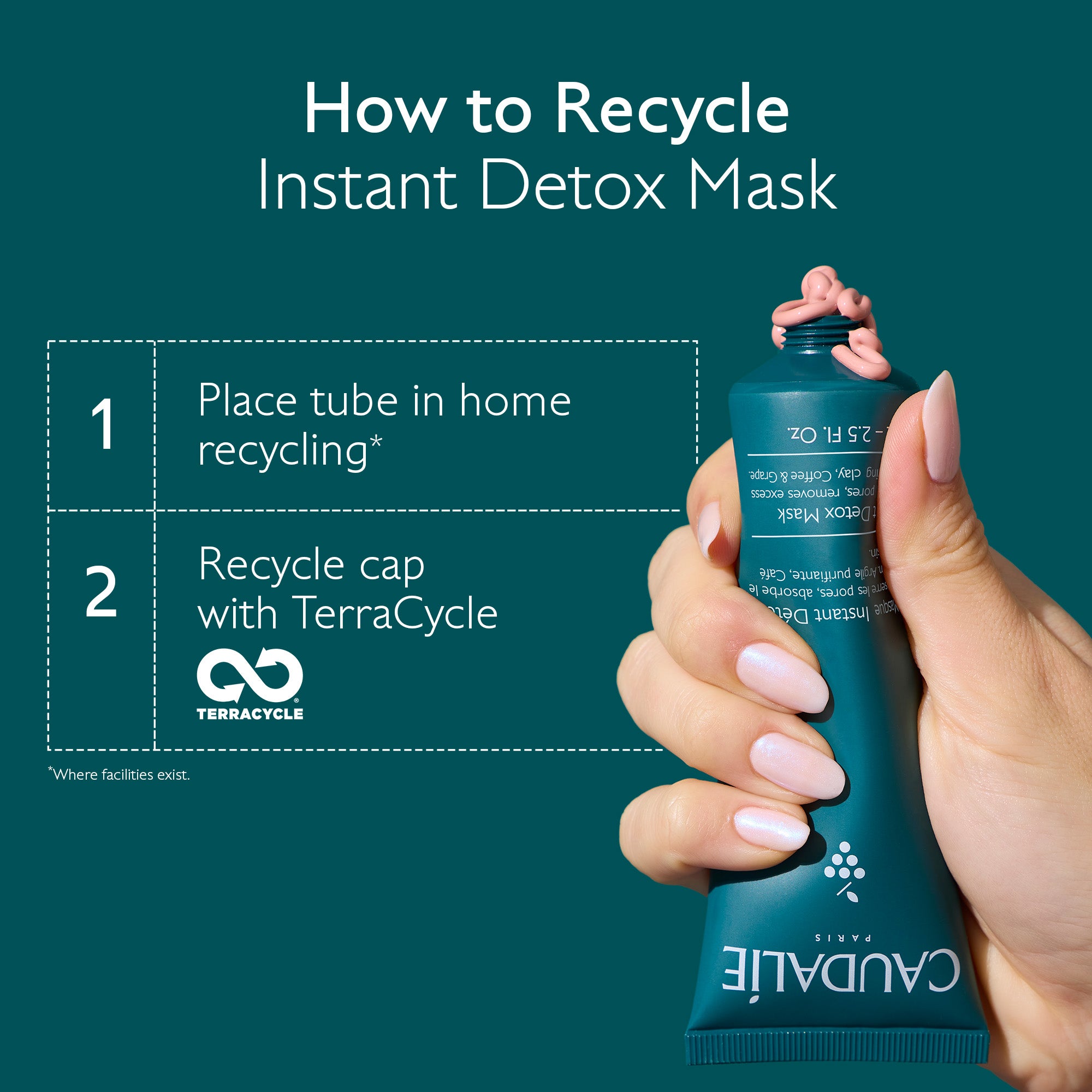 Candale Instant Detox Mask packaging with recycling instructions on a teal background