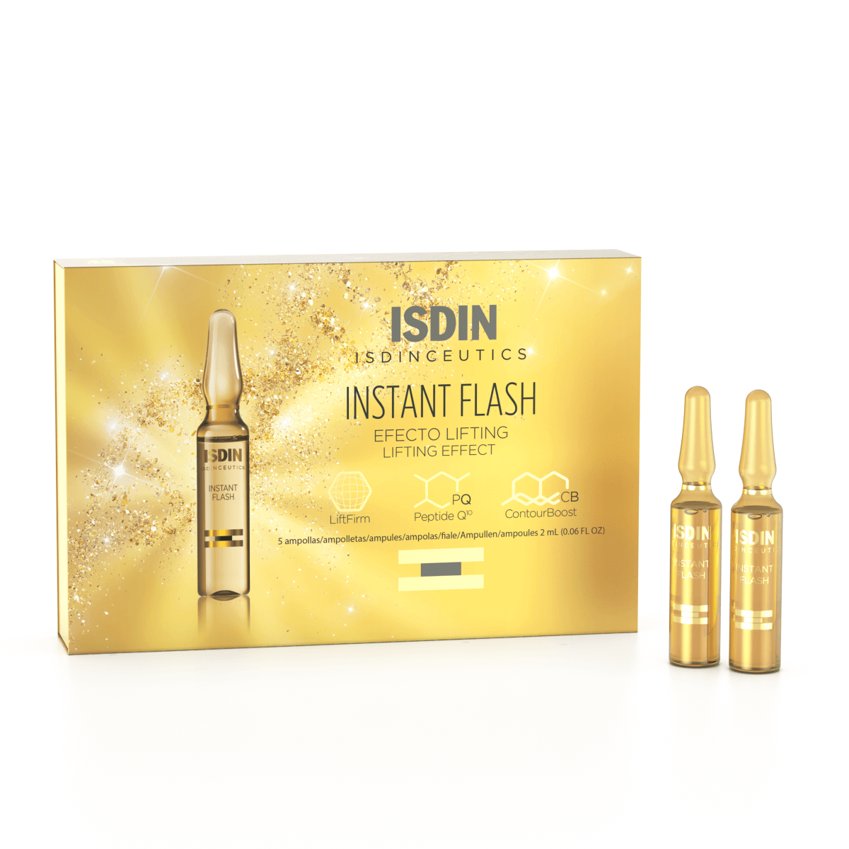 ISDIN Ceutics Instant Flash ampoules and packaging on a white background