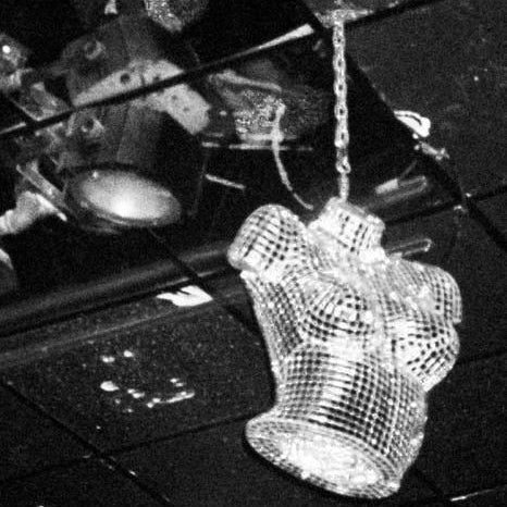 Close-up of a disco bust on a reflective surface