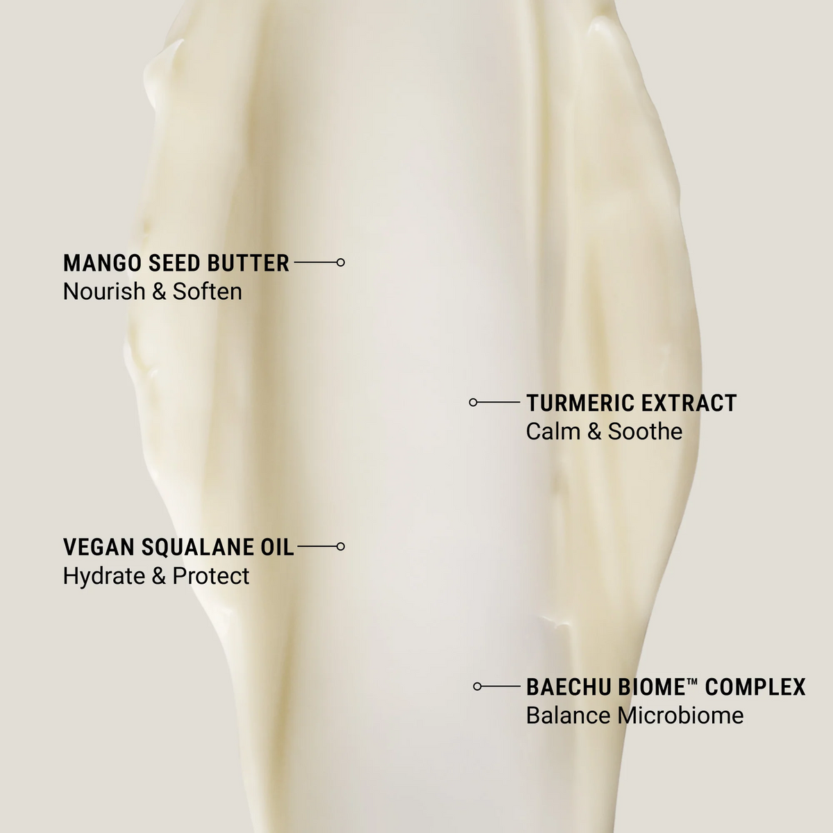 Close-up of a skincare product with labeled ingredients on a light gray background