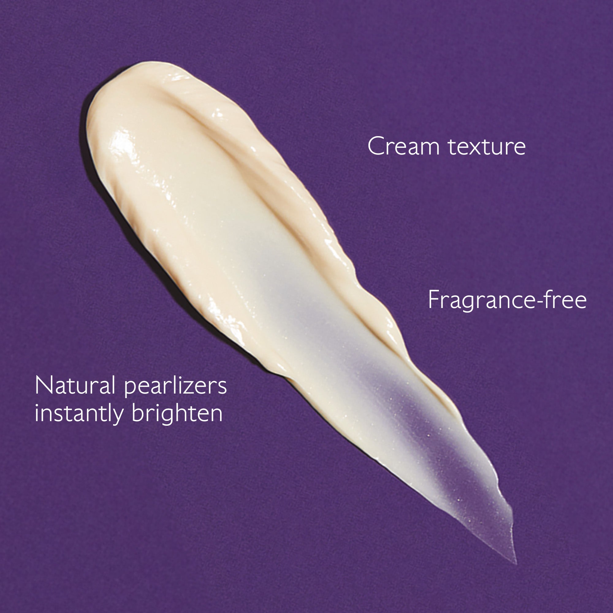 Cream texture sample on a purple background with text indicating features.