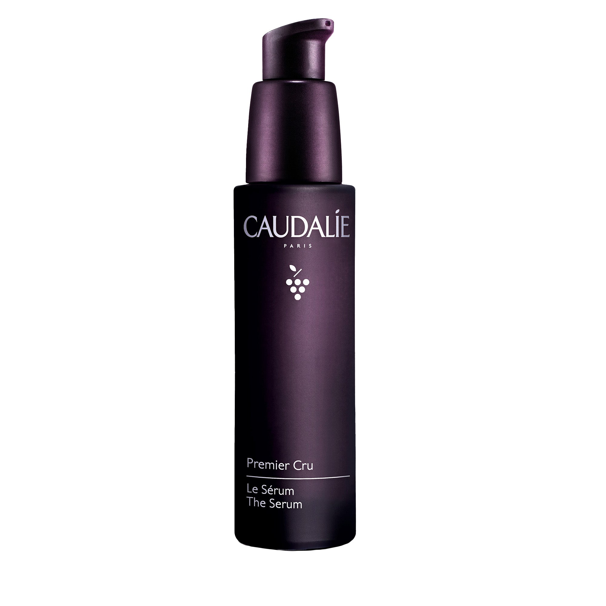 Caudalie skincare serum bottle on a white background