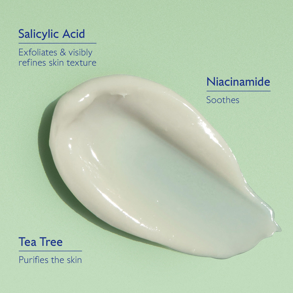Skincare product with text describing ingredients on a green background