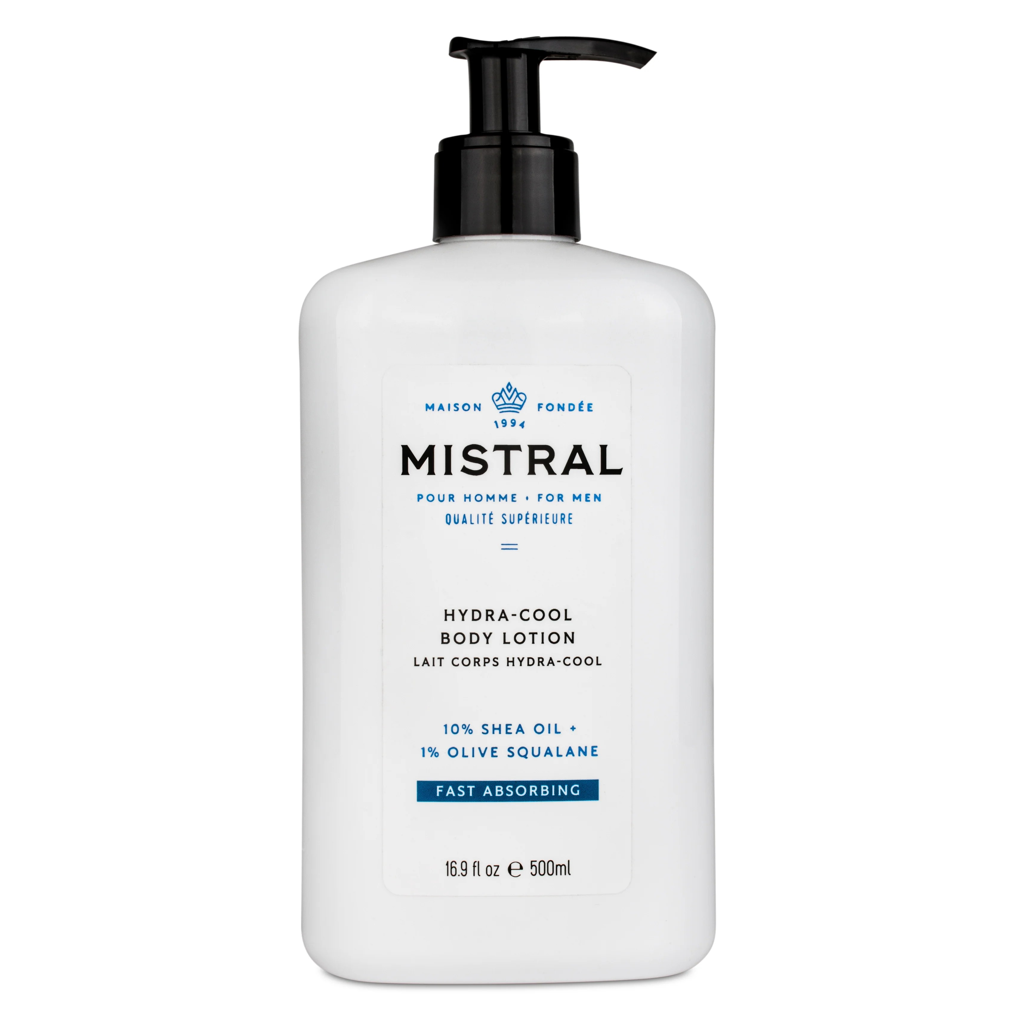 Mistral body lotion bottle on a white background