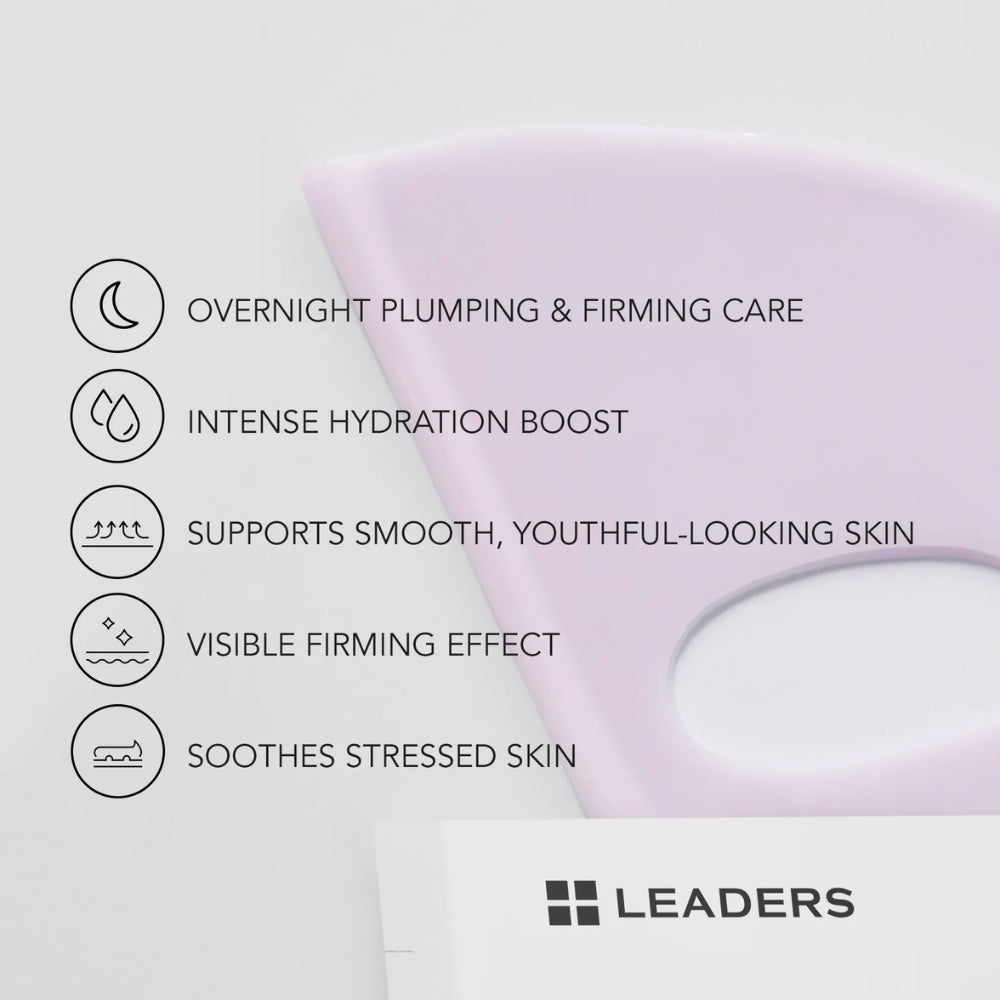 Product packaging with text highlighting features and brand name 'Leaders' on a light gray background