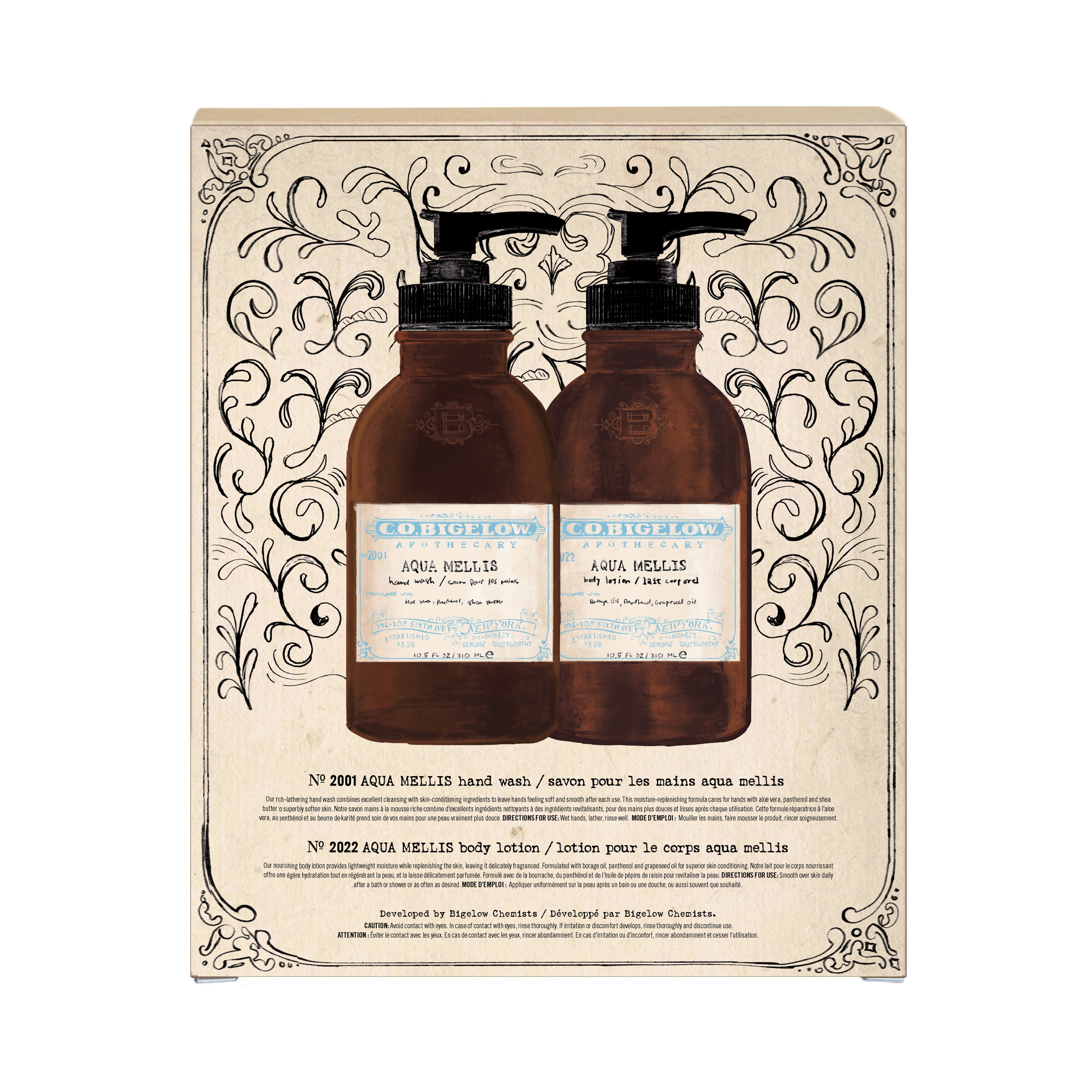 CO Bigelow Aqua Mellis Body Lotion and Hand Wash Set on a white background 