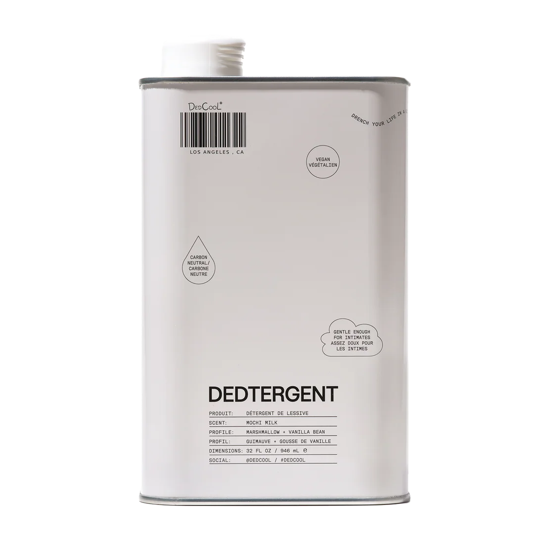 White canister labeled 'Dedtergent' on a white background