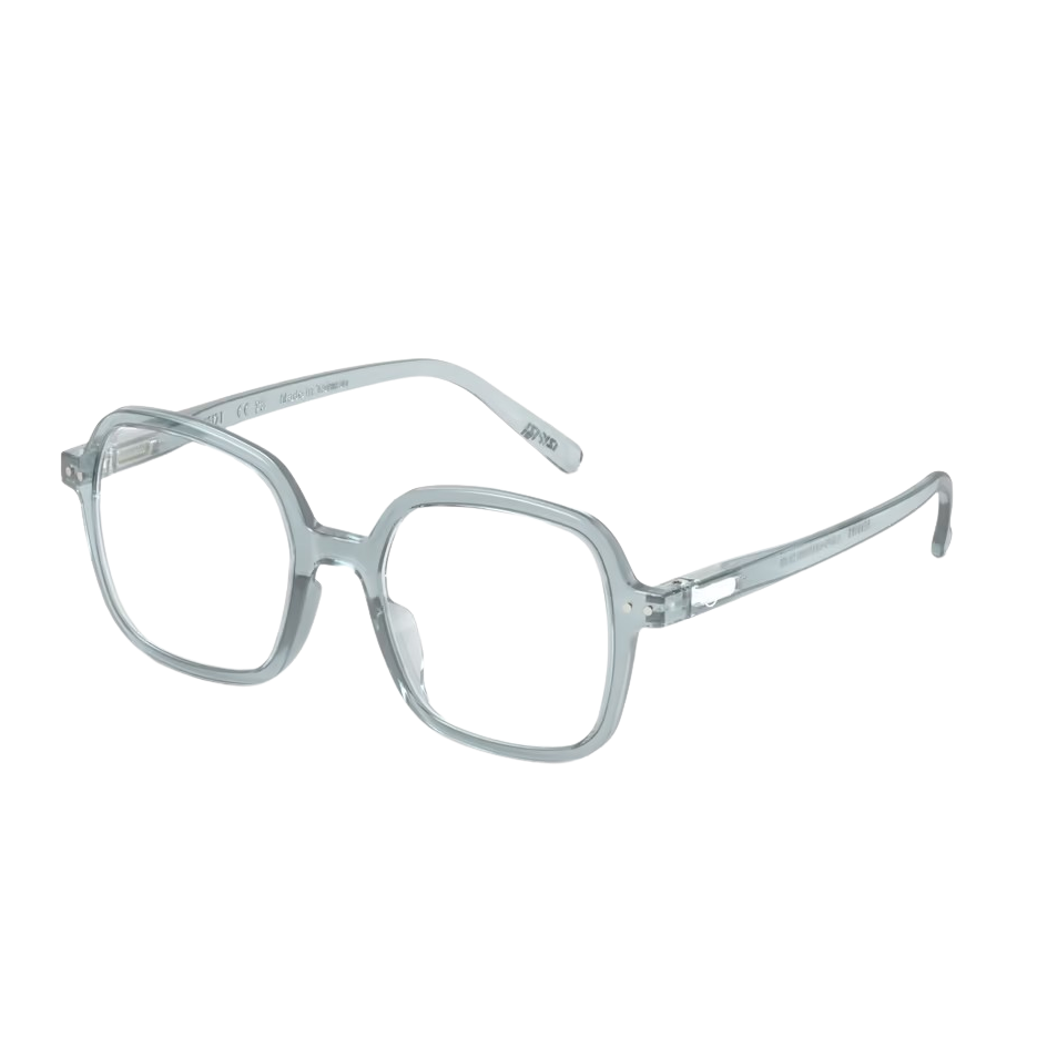 Frozen blue eyeglasses on a white background