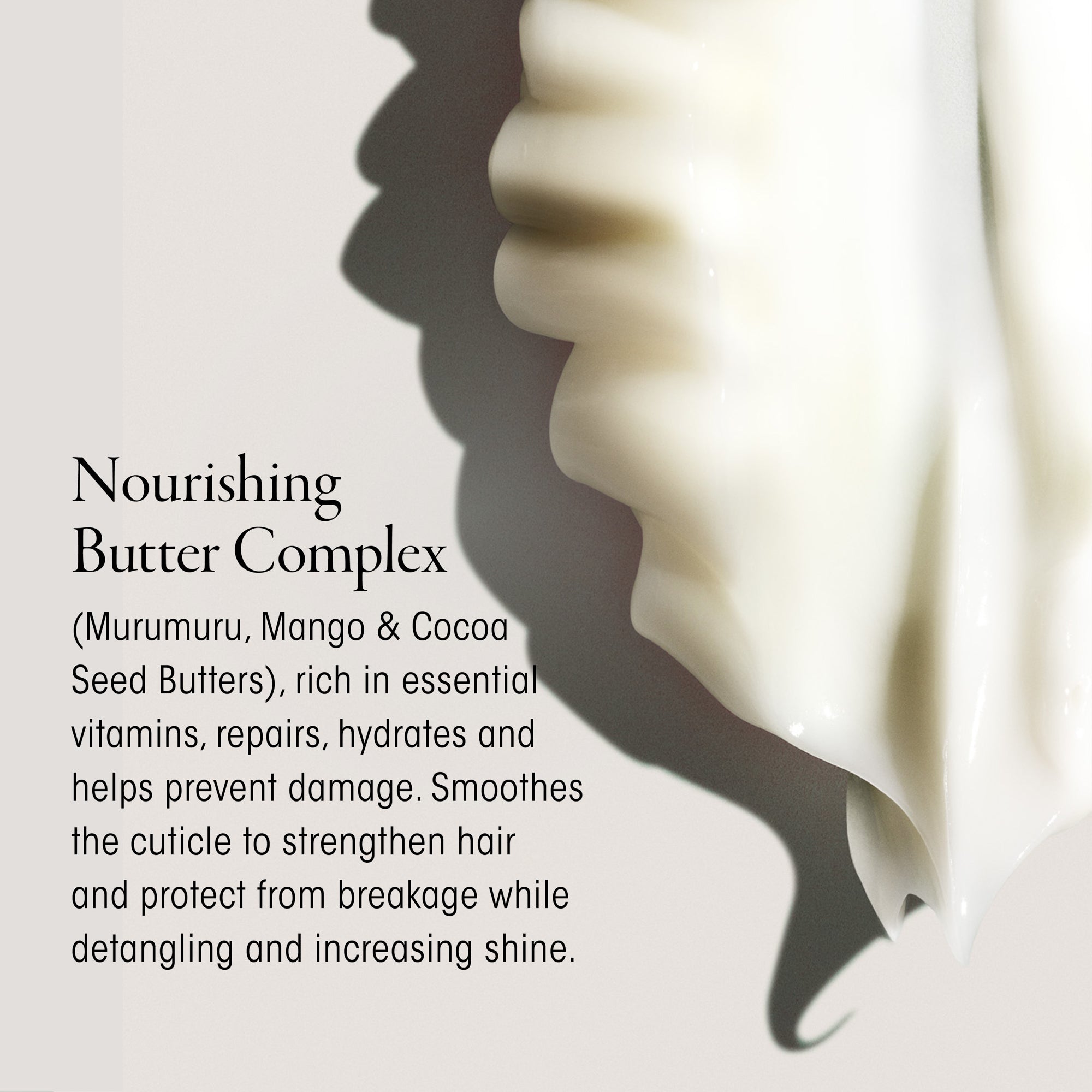 Nourishing Butter Complex text with a close-up of a white product on a light background