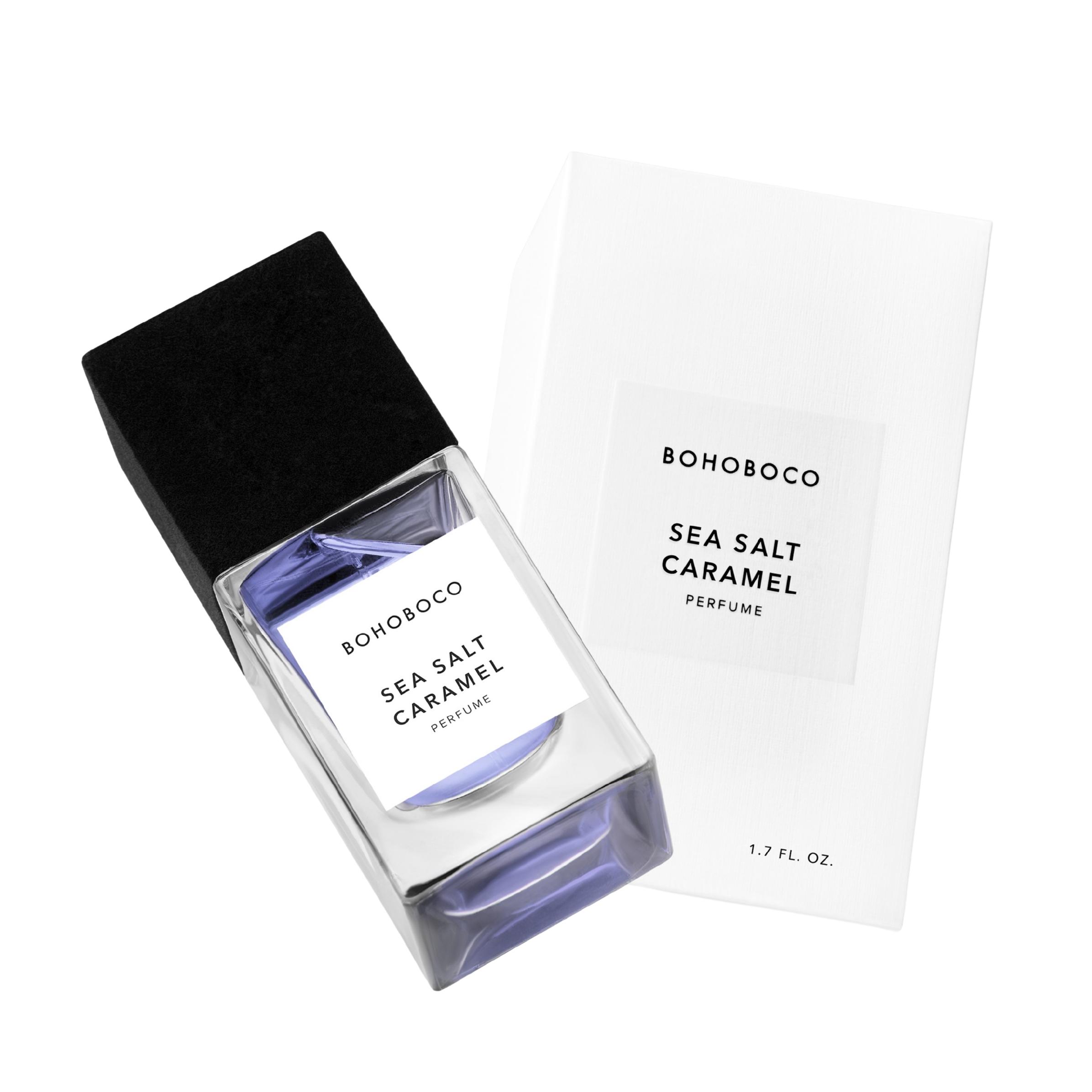 Bohoboco Sea salt Caramel bottle with box on white background