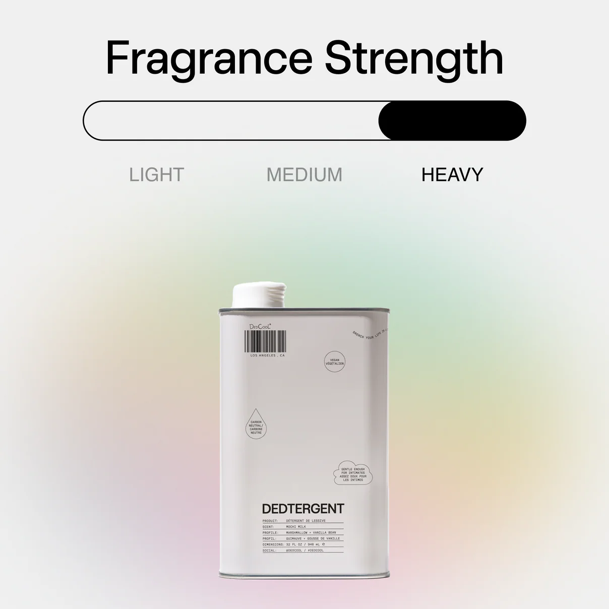dedtergent with fragrance scale indicating 'heavy' fragrance.