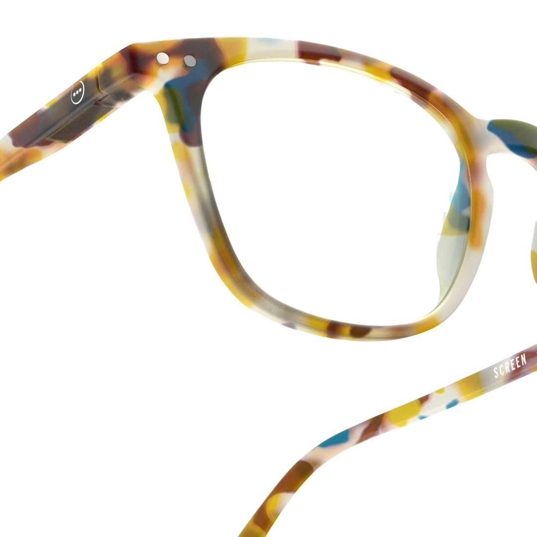 Multicolored eyeglasses on a white background