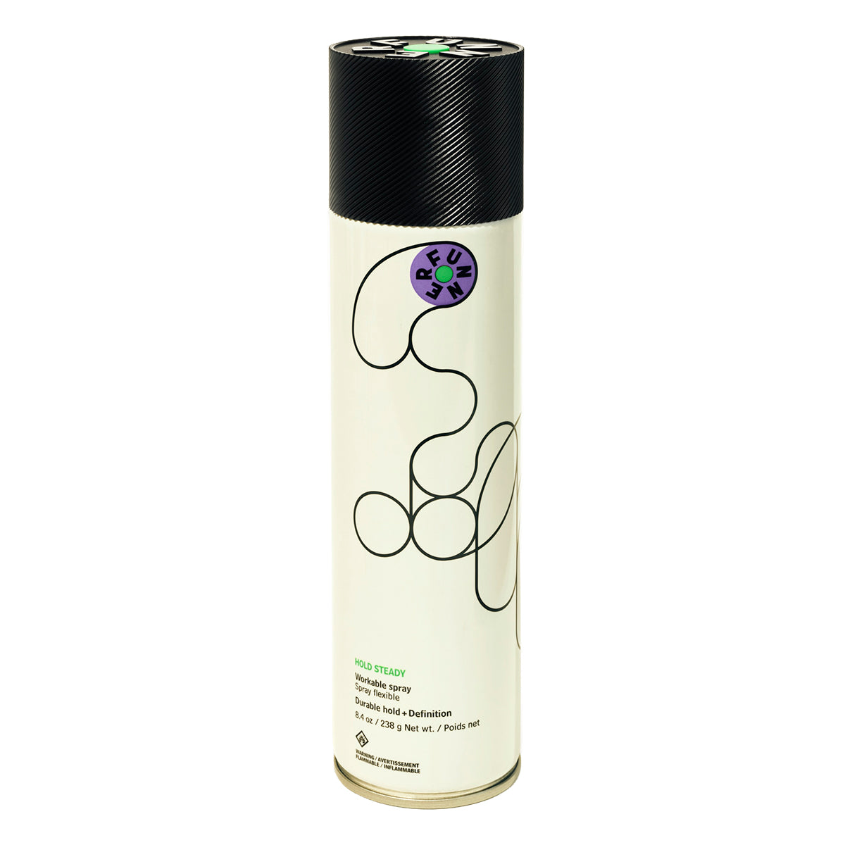 Hair spray can with black and white design on a white background