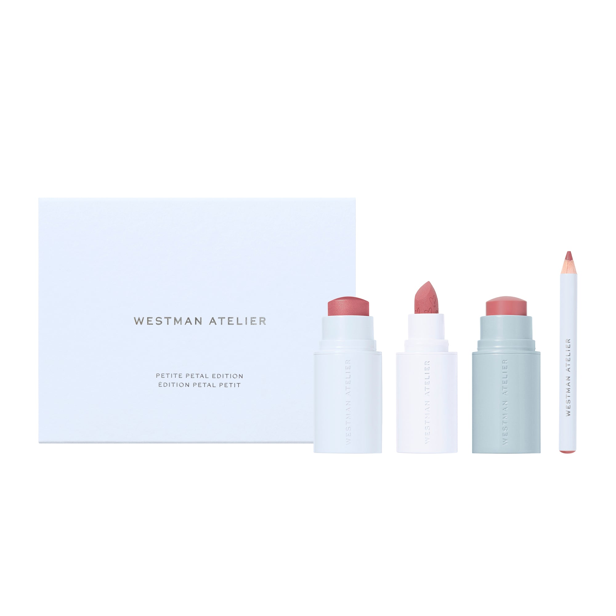 Set of lip products with 'Westman Atelier' branding on a white background