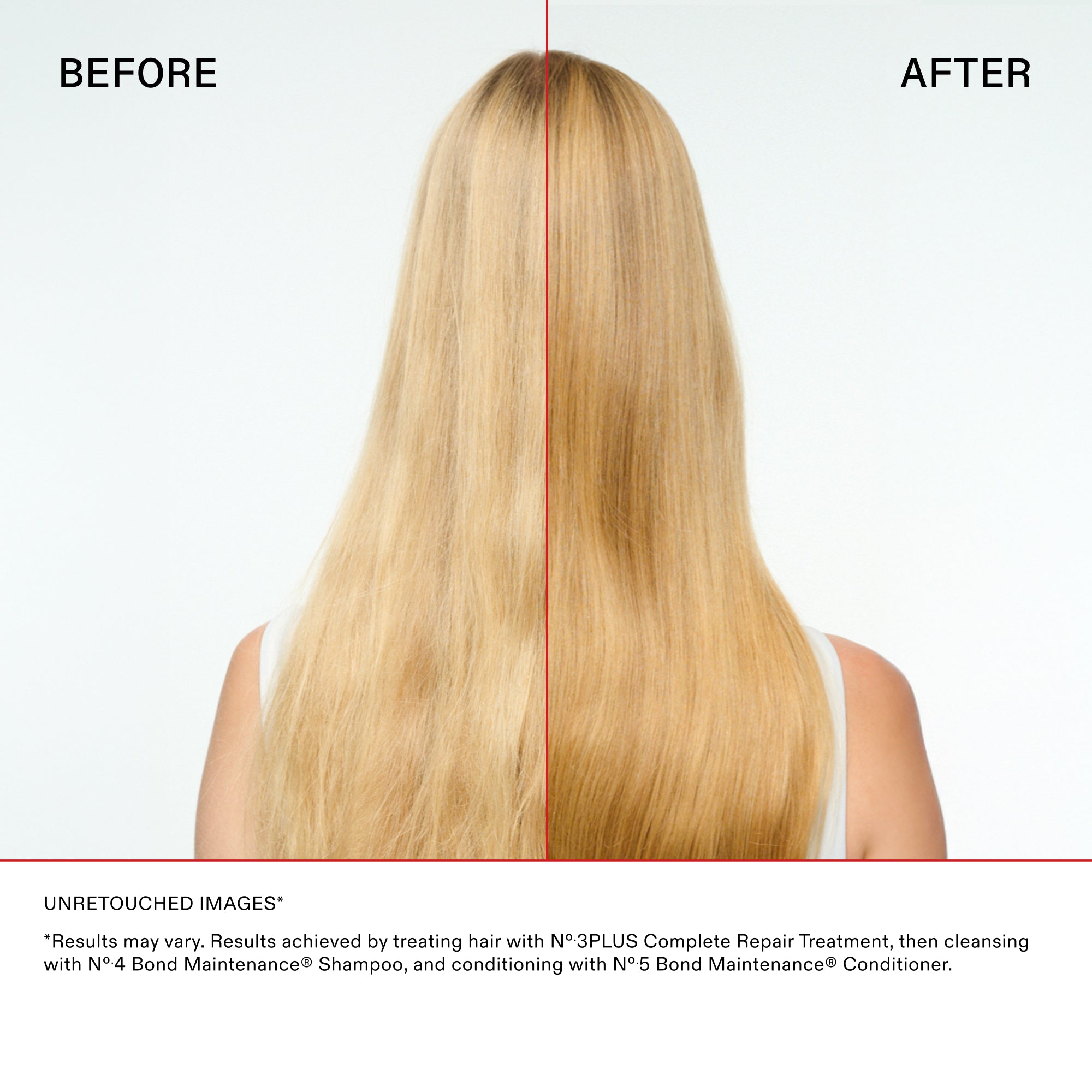 Before and after comparison of hair treatment showing a significant improvement in hair health.