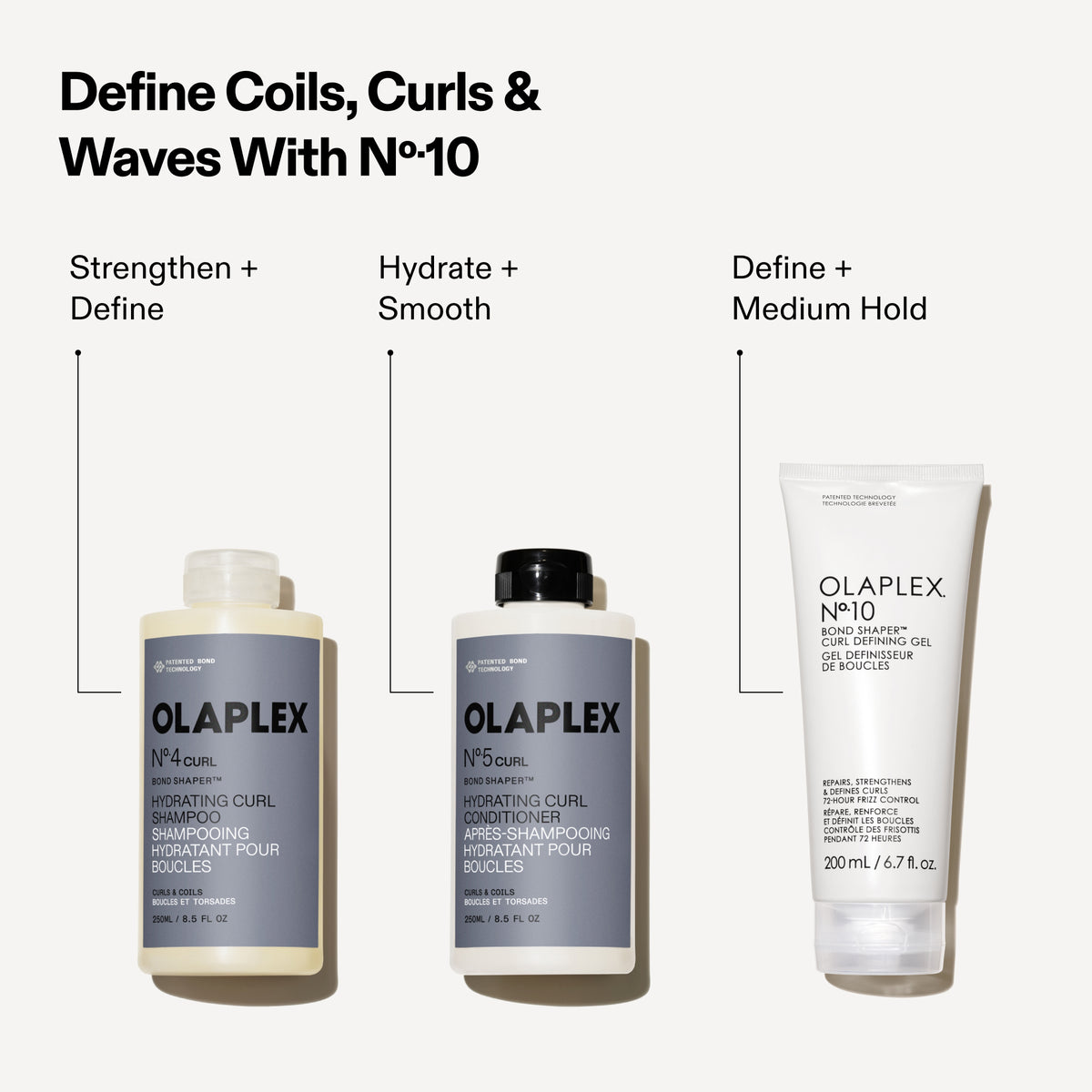 Olaplex hair care products with text on a white background