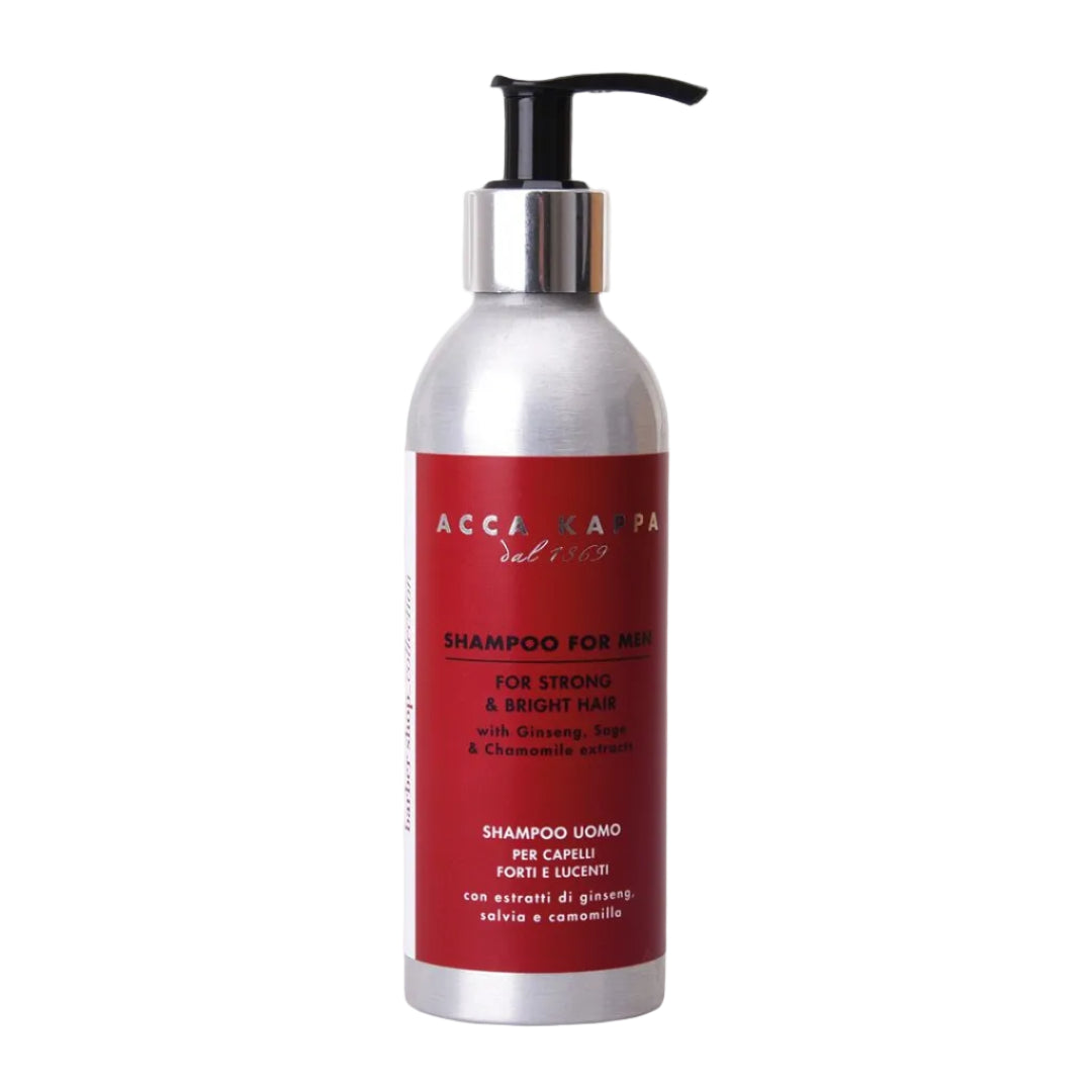 Shampoo bottle with red label on a white background