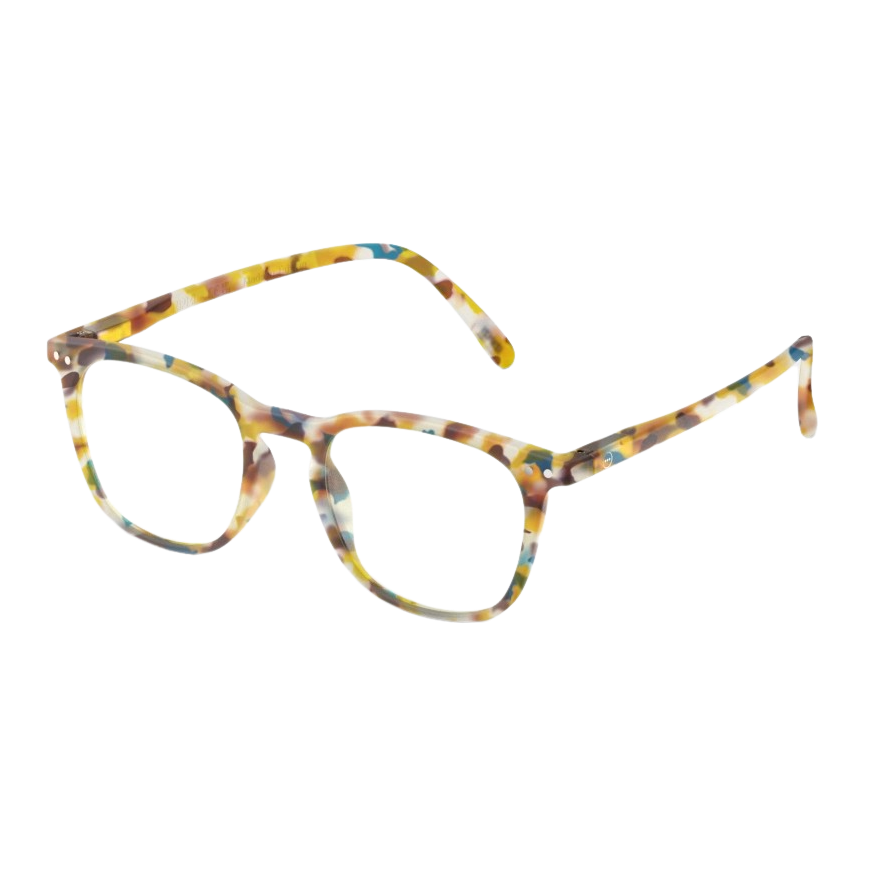 Multicolored eyeglasses on a white background
