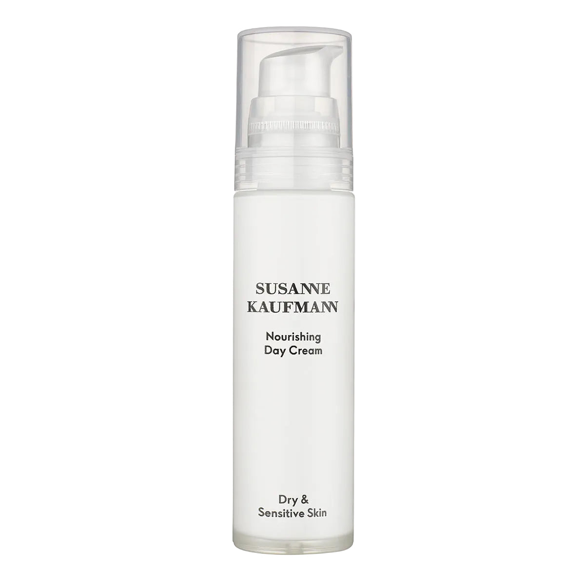 Skincare bottle labeled 'Susanne Kaufman Nourishing Day Cream' on a white background