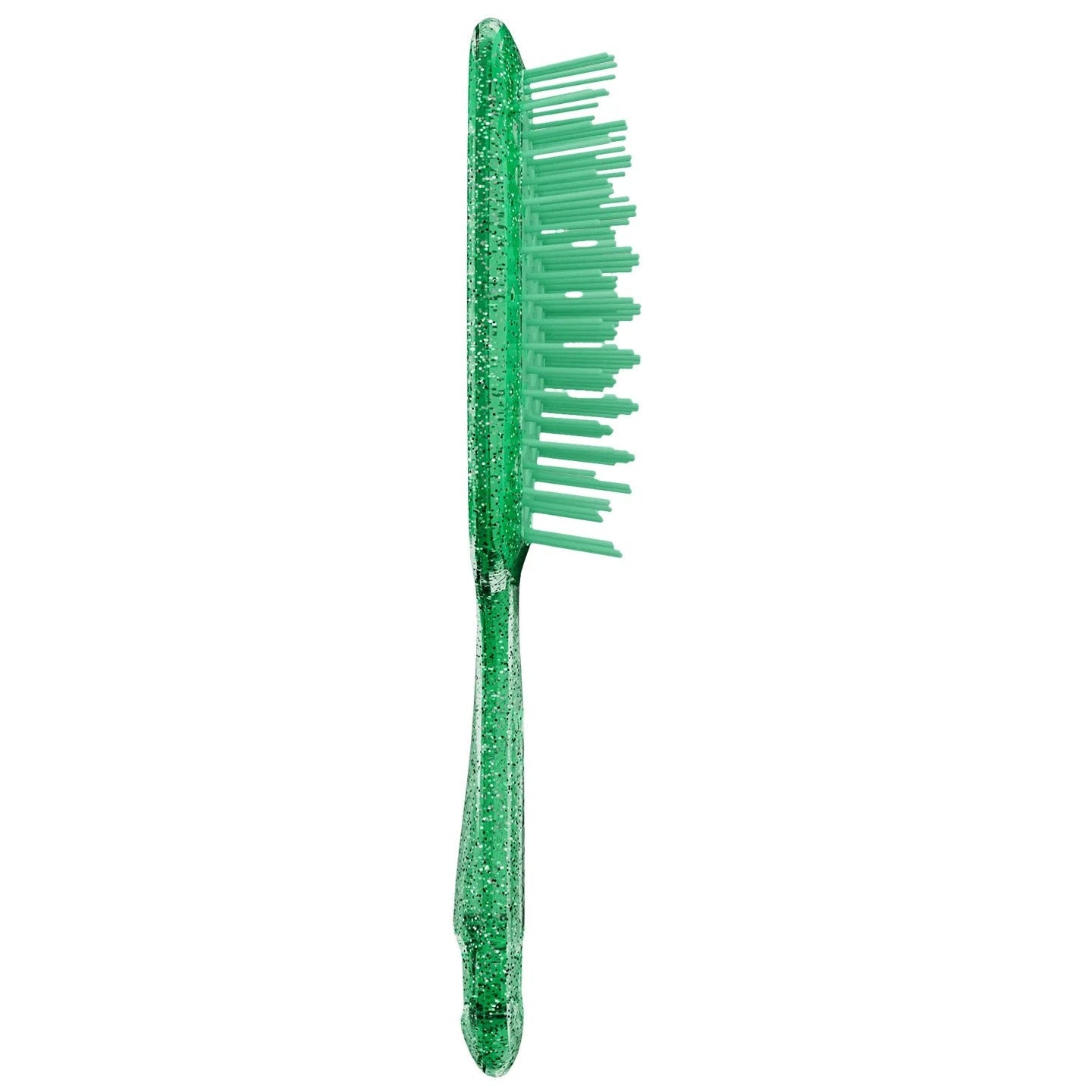 Green hairbrush on a white background