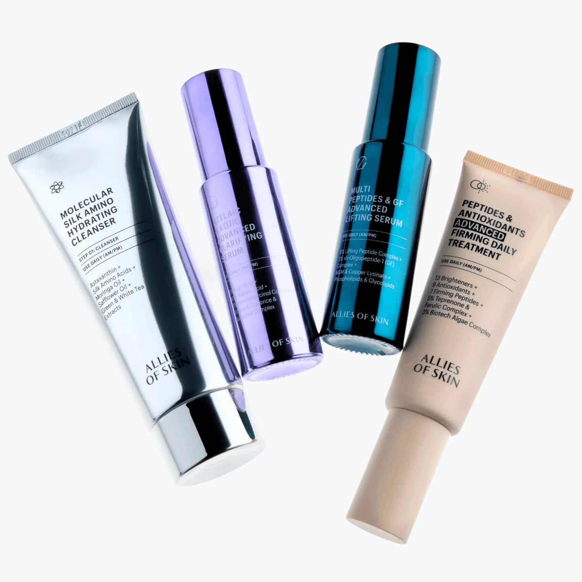 Set of skincare products from Allies of Skin on a white background