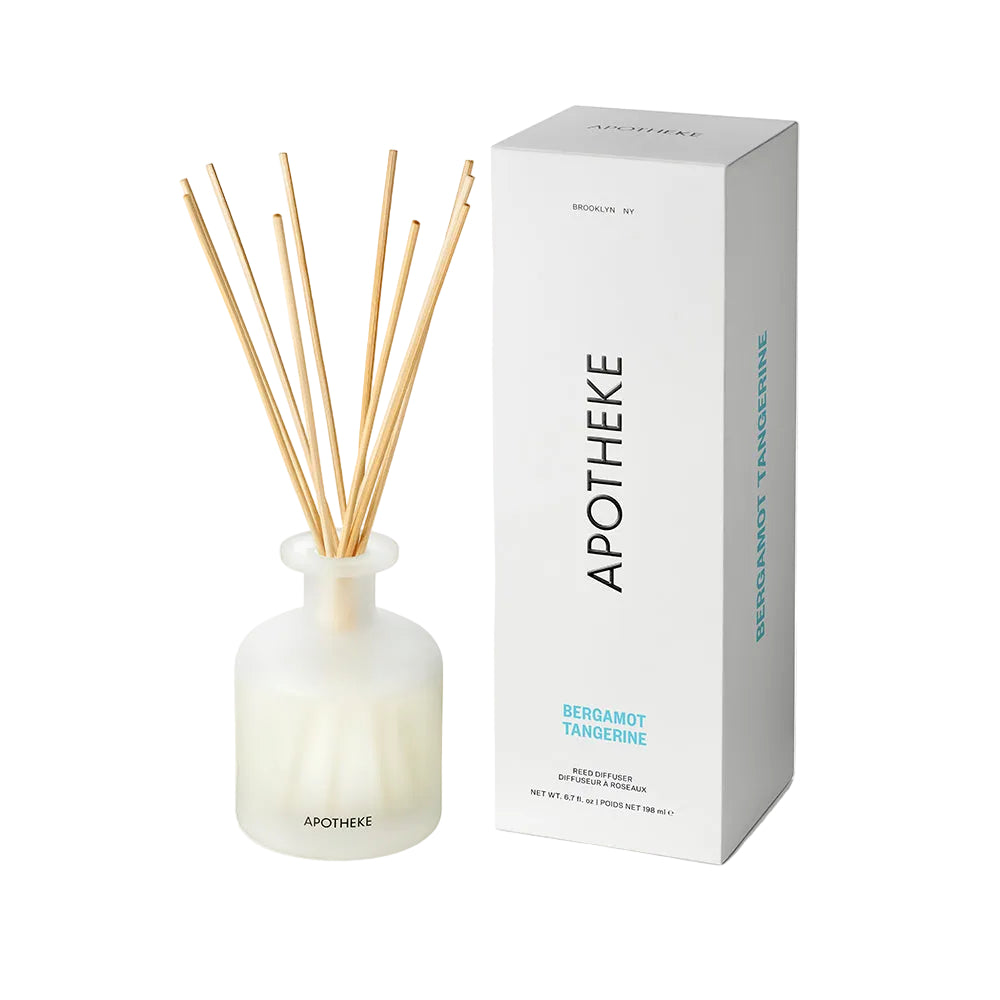 Apotheke Bergamot Tangerine diffuser with packaging on a white background
