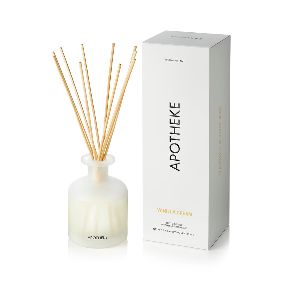 ApothekeVanilla creme  diffuser with packaging on a white background