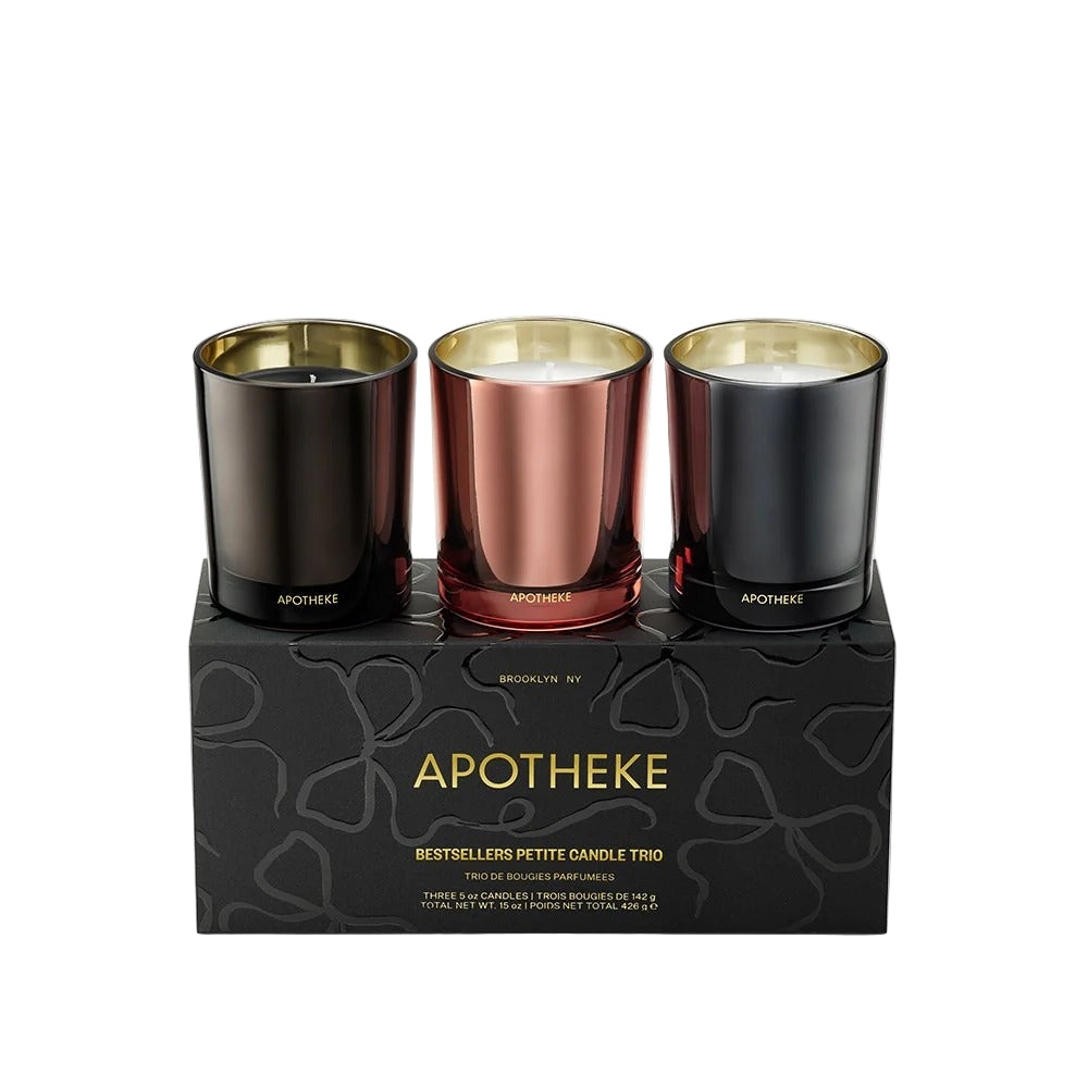 Apotheke Bestsellers Petite Candle Trio on a white background. 
