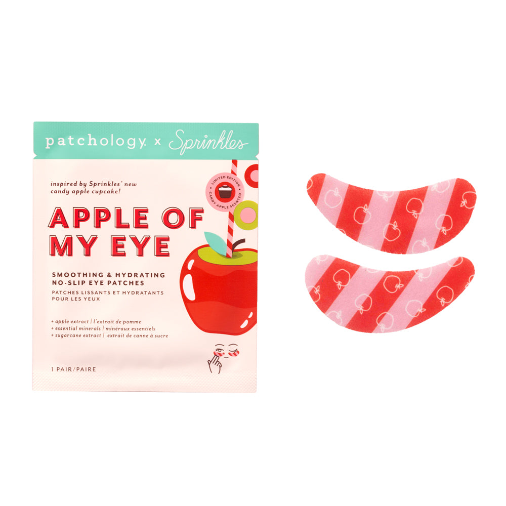 Patchology x Sprinkles Apple of My Eye eye patches with packaging on a white background