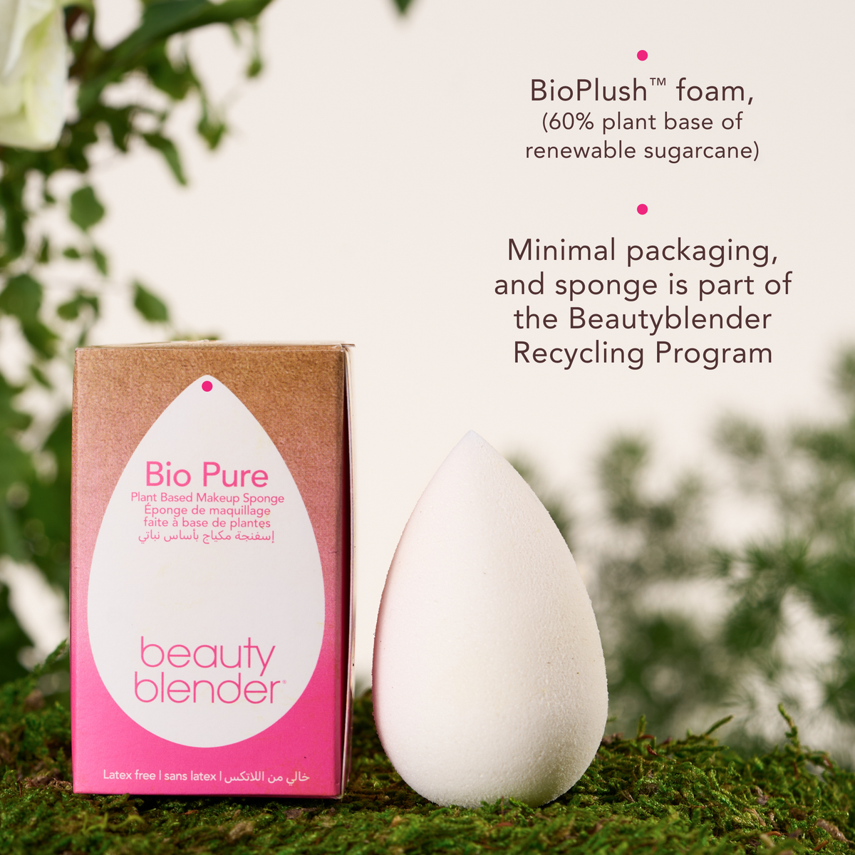 Beautyblender with packaging on a natural background