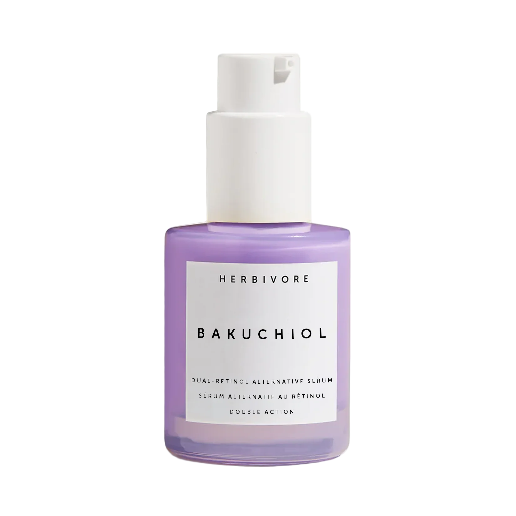 Herbivore Bakuchiol serum bottle on a white background