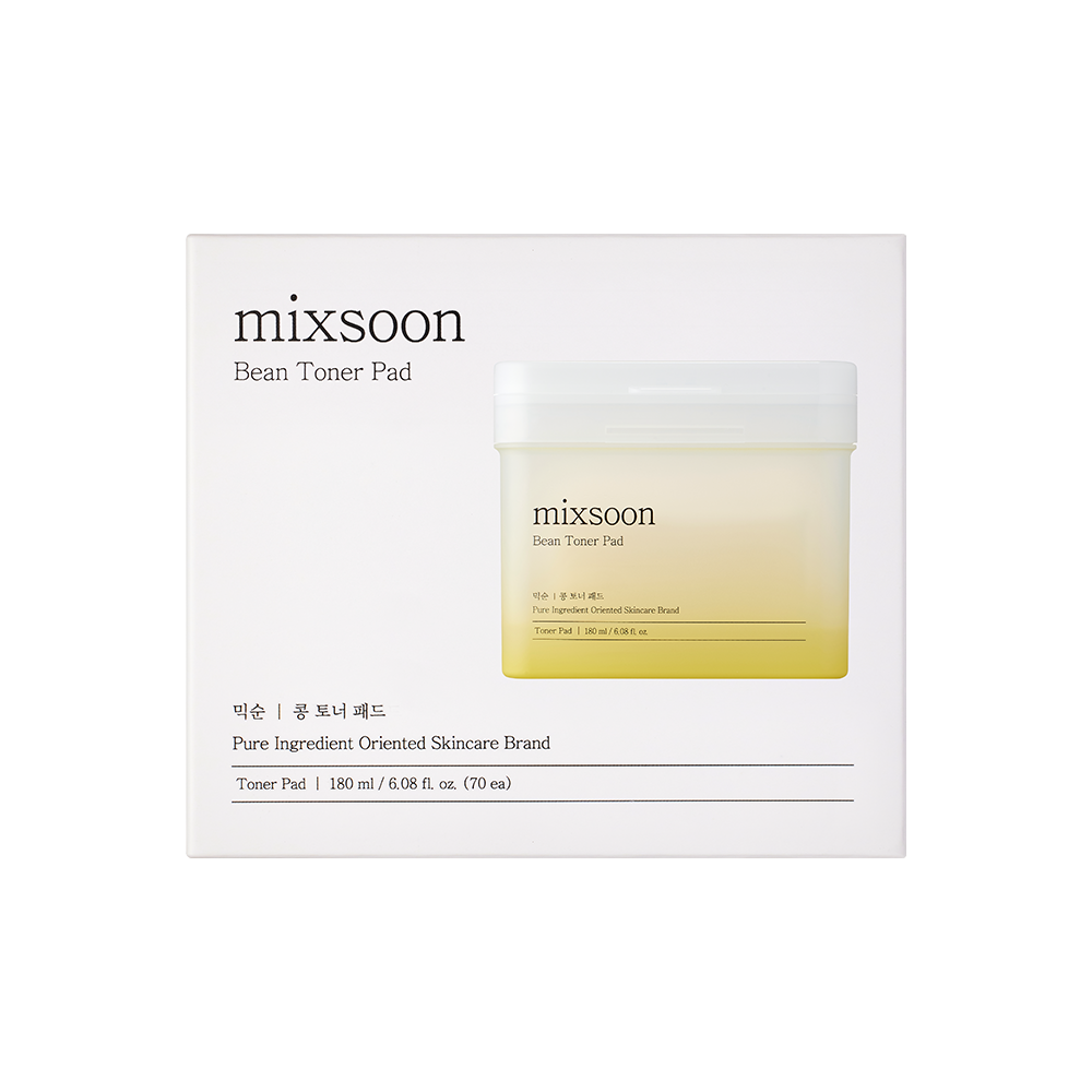 mixsoon Bean Toner Pad packaging box in white, featuring a printed image of the container on a plain white background.