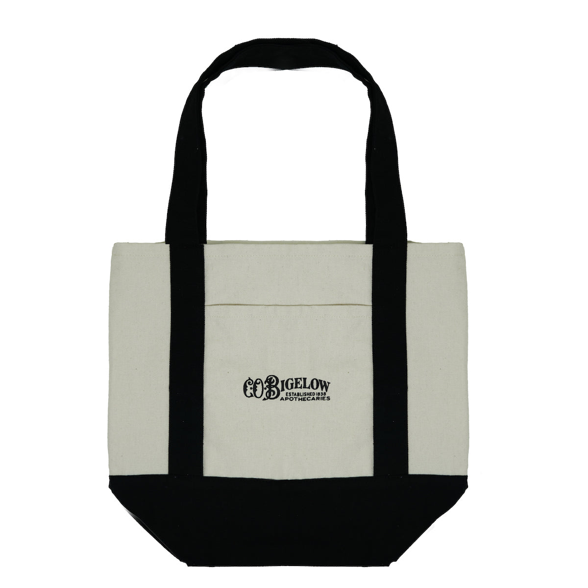 Tote bag with black handles and a visible brand logo on a white background