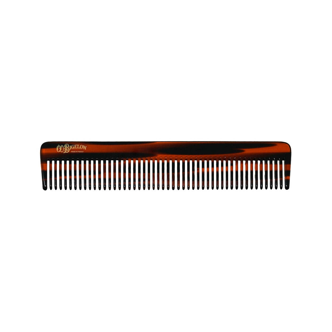 C.O. Bigelow Comb with tortoiseshell handle on a white background