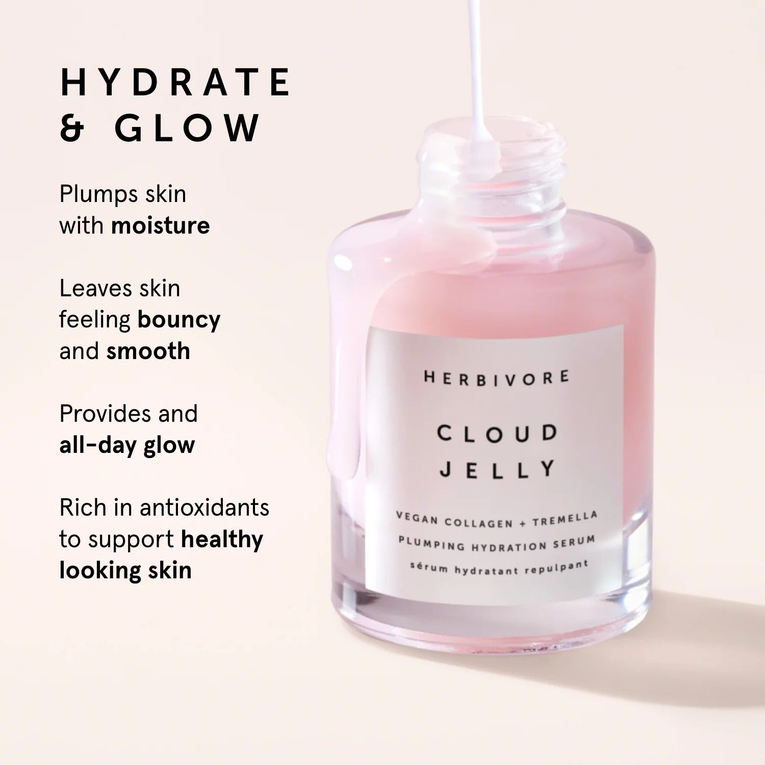 Herbivore Cloud Jelly serum bottle with product description text on a light background