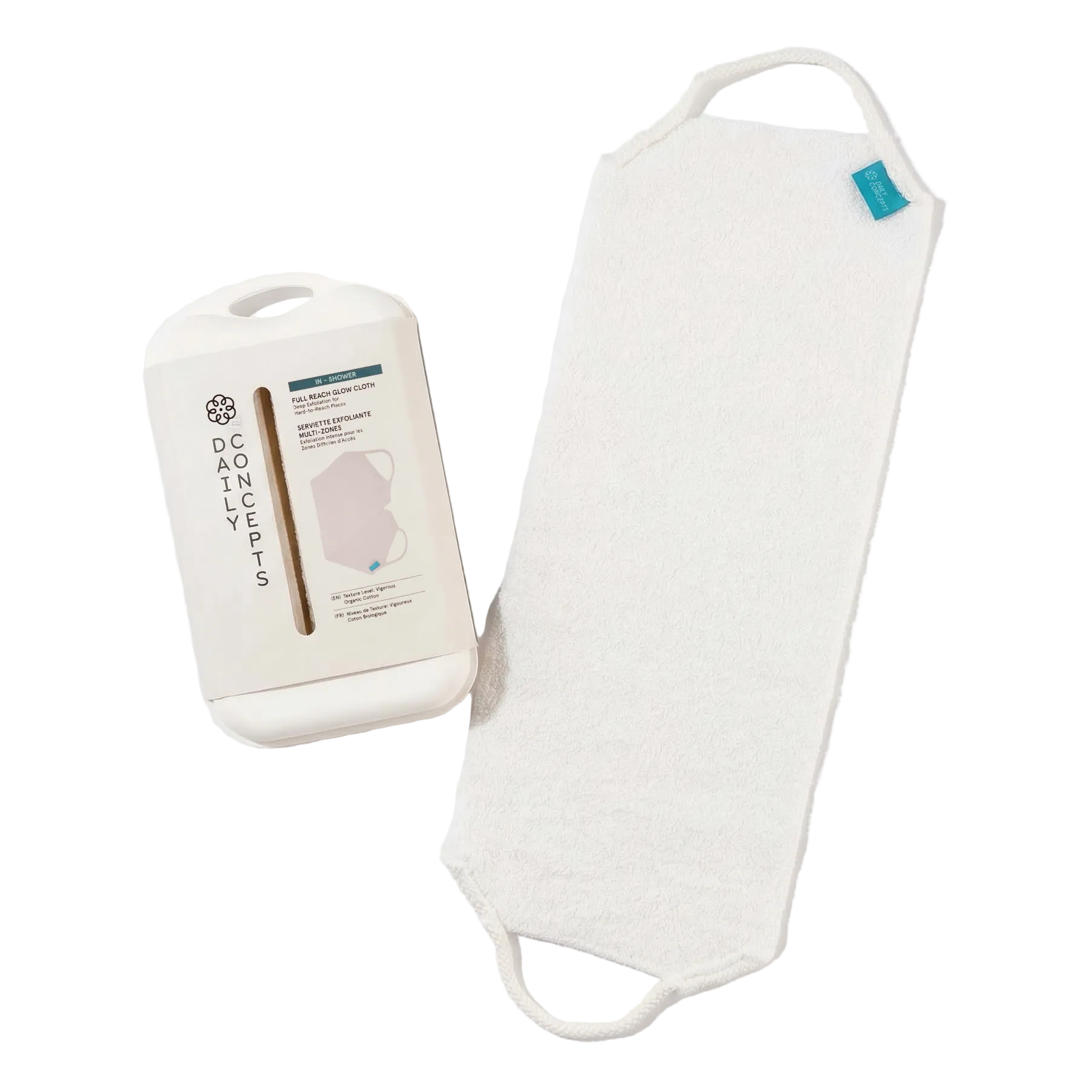 White cloth with its container on a white background