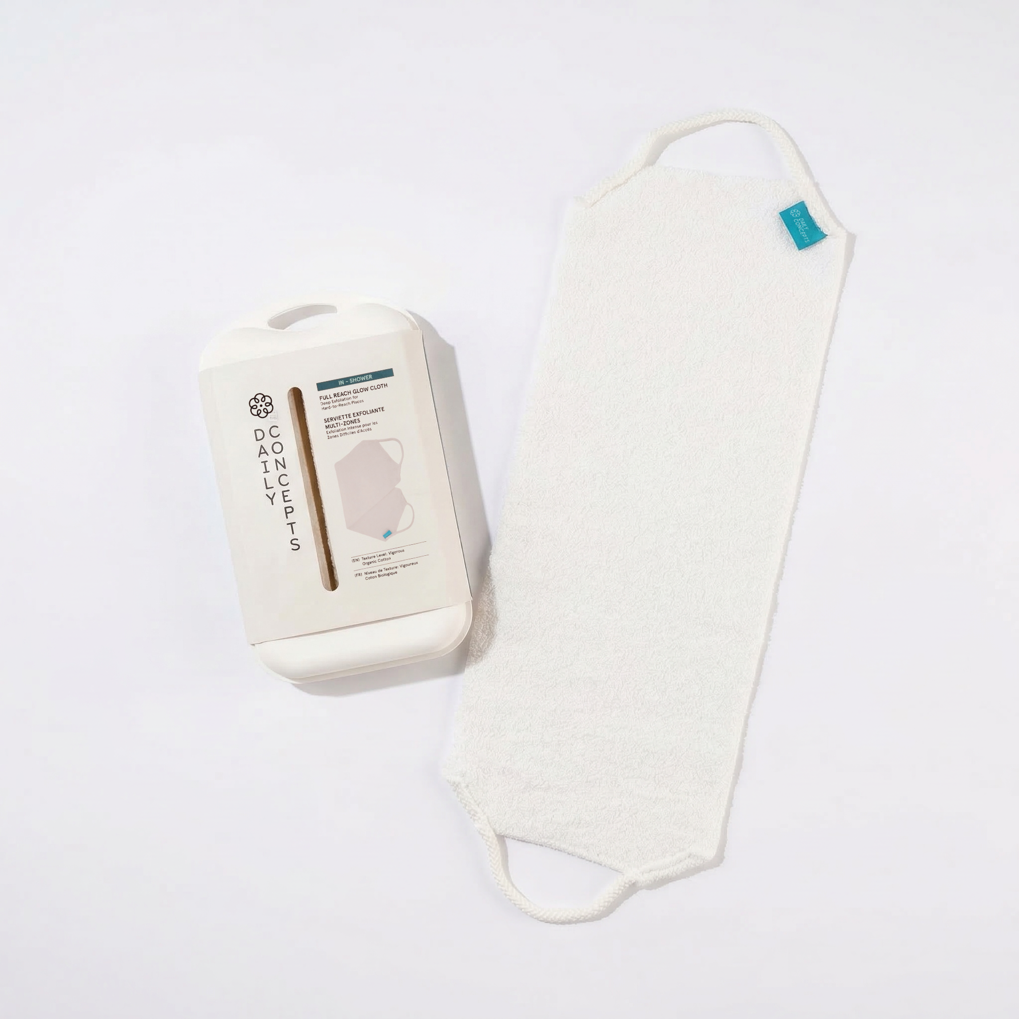 White cloth with its container on a white background