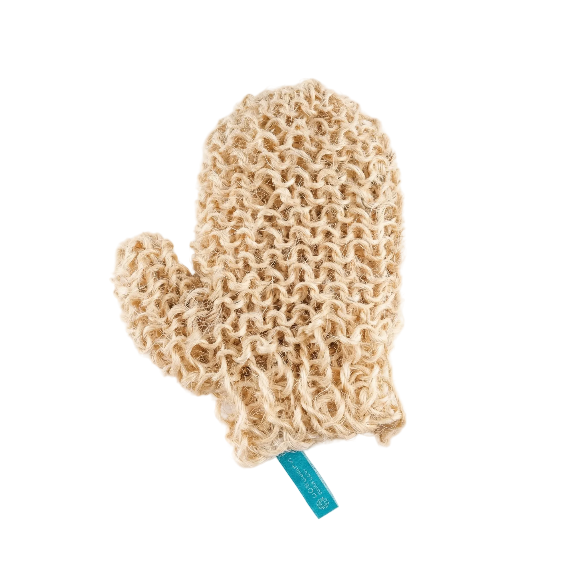Beige loofah glove on a white background