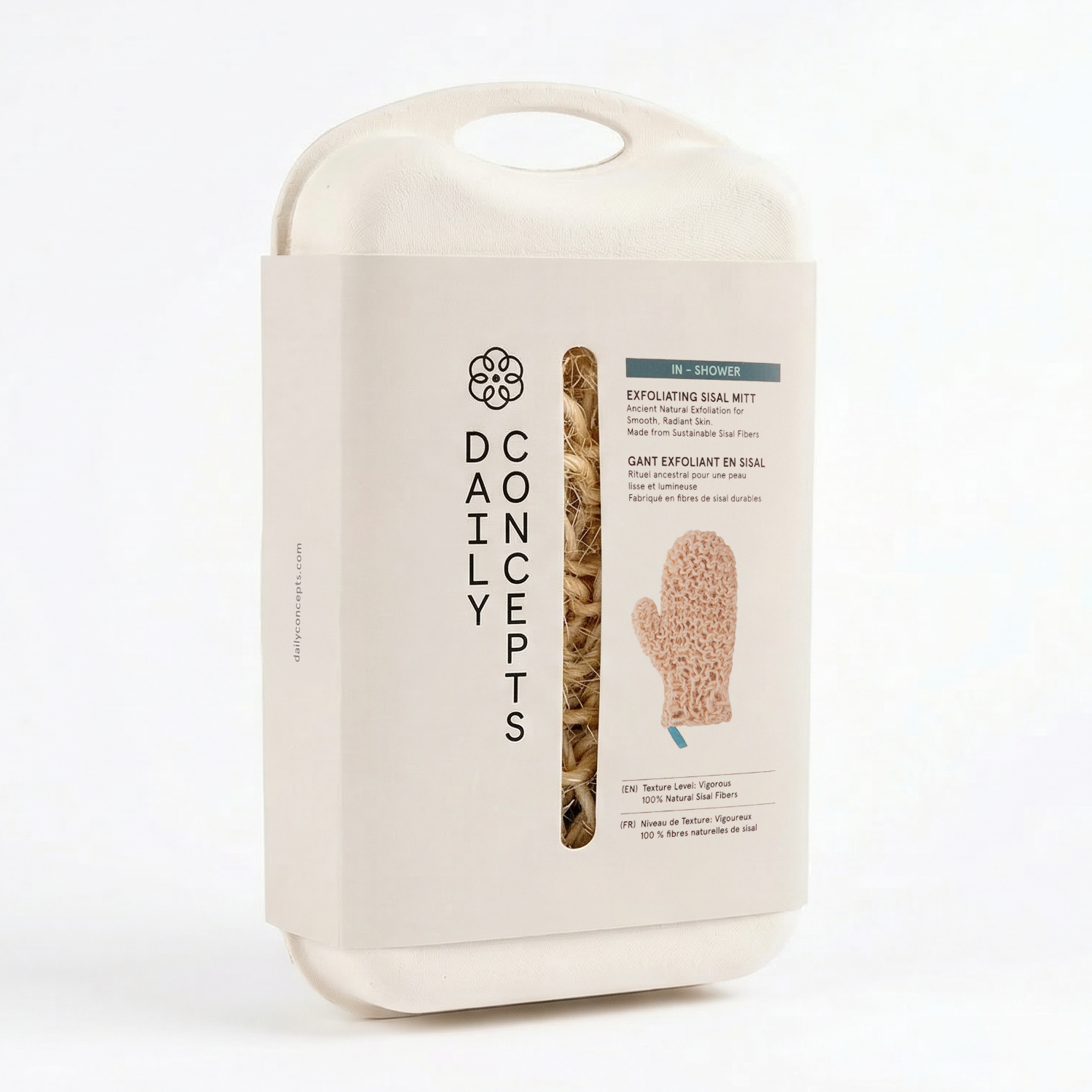 Product packaging with a glove and text on a white background