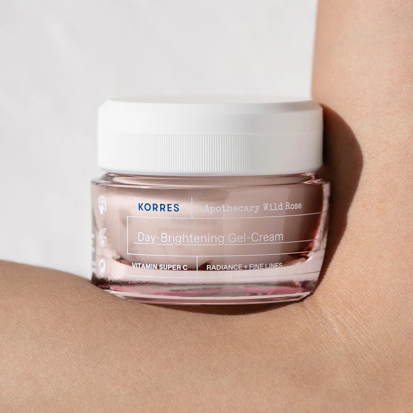 Korres Day Brightening Gel-Cream jar on skin