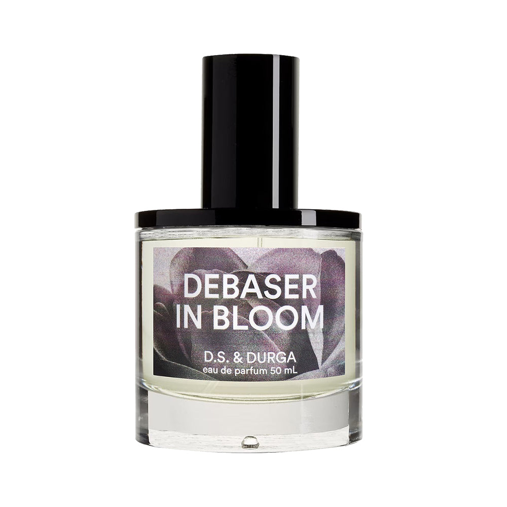 Perfume bottle labeled 'Debaser In Bloom' by D.S. & Durga on a white background